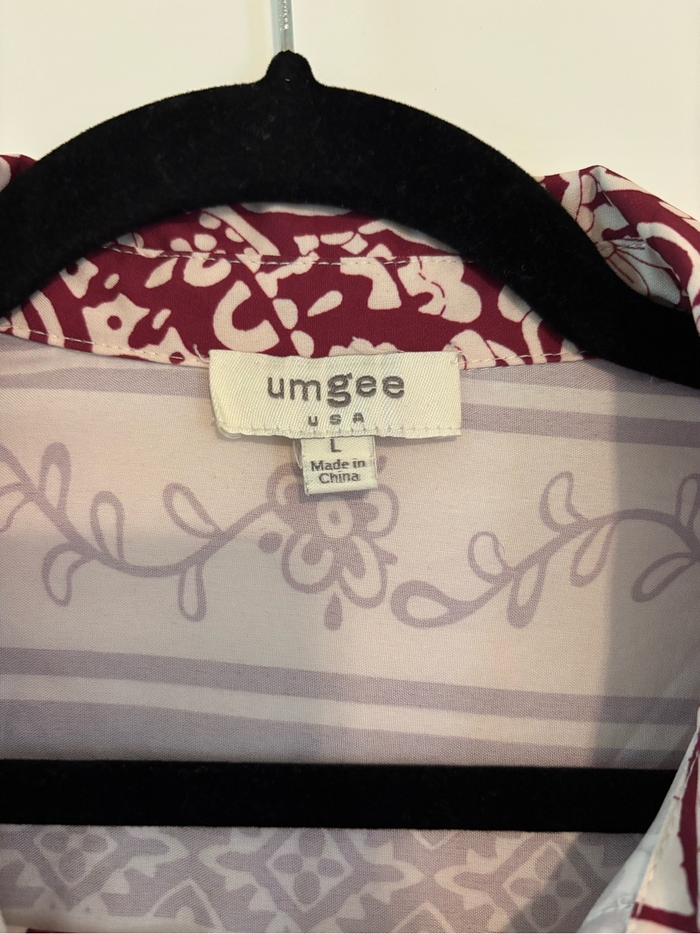 Umgee Burgundy & Cream Printed Tie-Front Long Sleeve Dress - Picture 2 of 2